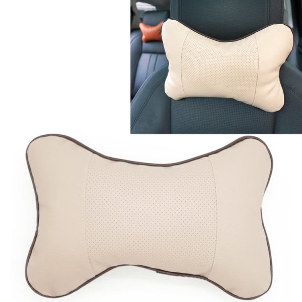 Four Seasons Breathable Leather Surface Car Neck Pillow Head Pillow(Beige) Hot on Sale