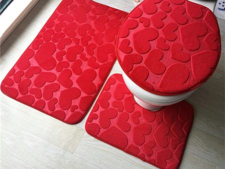 1 Set Three-Piece Set Flannel Anti-Slip Kitchen Bath Toilet Rug Mat Washable Carpet(Red Heart) Online now