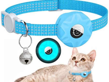 For AirTag Tracker Silicone Case Reflective Pet Cat Collar With Bell(Luminous Blue) on Sale