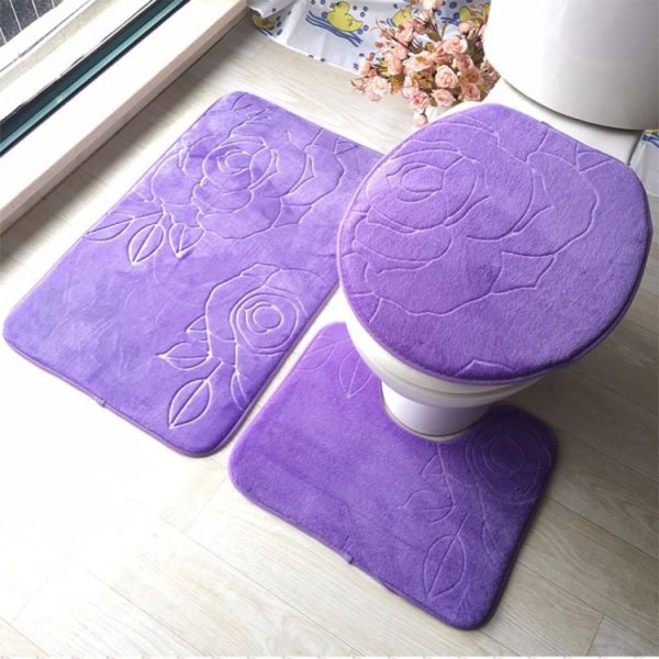 1 Set Three-Piece Set Flannel Anti-Slip Kitchen Bath Toilet Rug Mat Washable Carpet(Dark Grey Stone) Discount