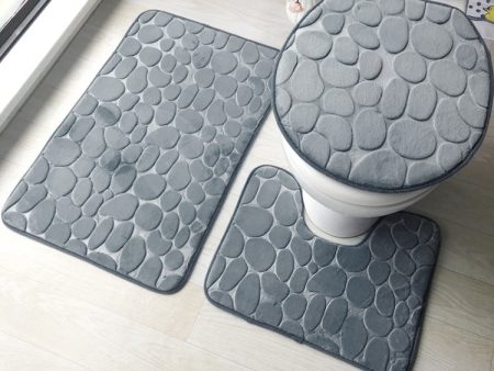 1 Set Three-Piece Set Flannel Anti-Slip Kitchen Bath Toilet Rug Mat Washable Carpet(Dark Grey Stone) Discount