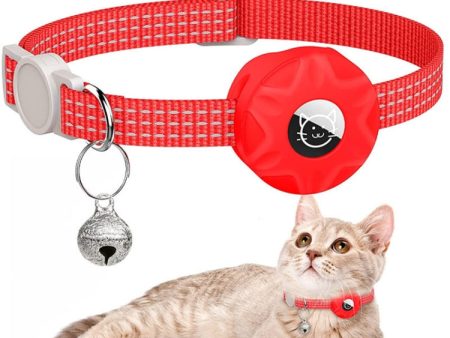 For AirTag Tracker Silicone Case Reflective Pet Cat Collar With Bell(Red) on Sale