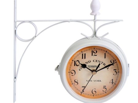 Wrought Iron Clock Vintage Decorative Double-sided Wall Clock(White) For Cheap