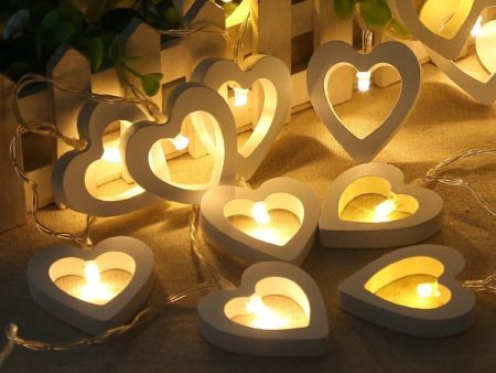 1.2m 10 LEDs Wooden Heart Christmas Party Outdoor Indoor Heart Decoration String Light For Sale