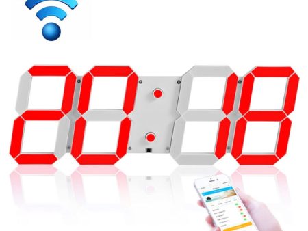 LED Digital Clock Living Room Wall Clock Creative WIFI Clock US Plug, Style:4 Bit WIFI, Color:Hollow Red Online Sale