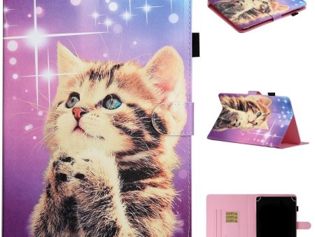 For 10 inch Universal Tablet PC Colored Drawing Pattern Horizontal Flip PU Leather Case with Holder & Card Slot(Starry Cat) For Sale