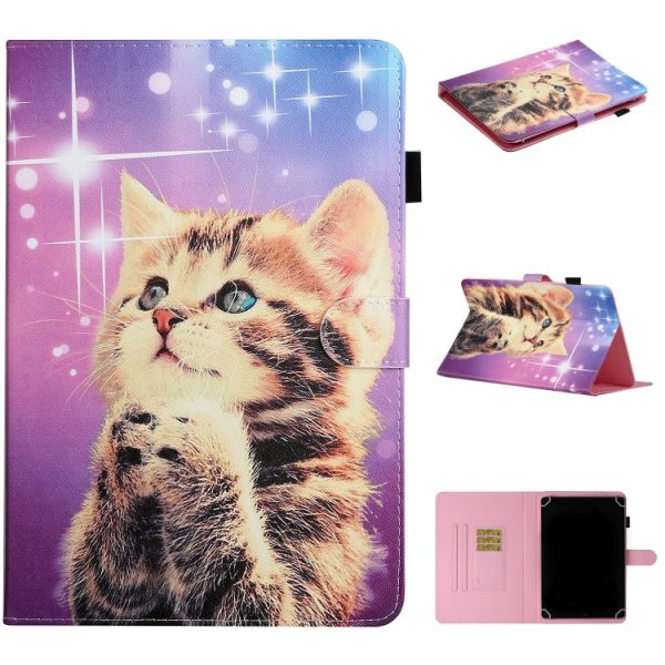 For 10 inch Universal Tablet PC Colored Drawing Pattern Horizontal Flip PU Leather Case with Holder & Card Slot(Starry Cat) For Sale