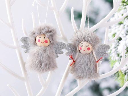 1 Pair Christmas Decorations Plush Dolls Boys And Girls Small Pendant(Grey) Cheap