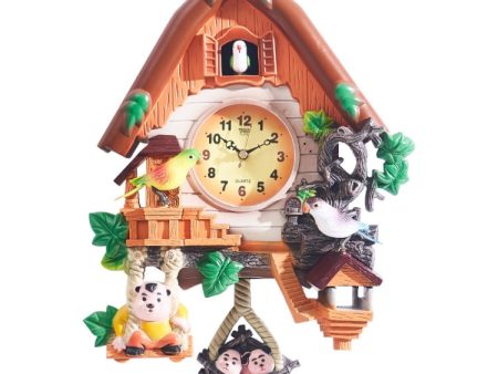 YD208 Cartoon Cuckoo Telling the Hour Decorative Wall Clock Vintage Living Room Clock(Khaki) Sale