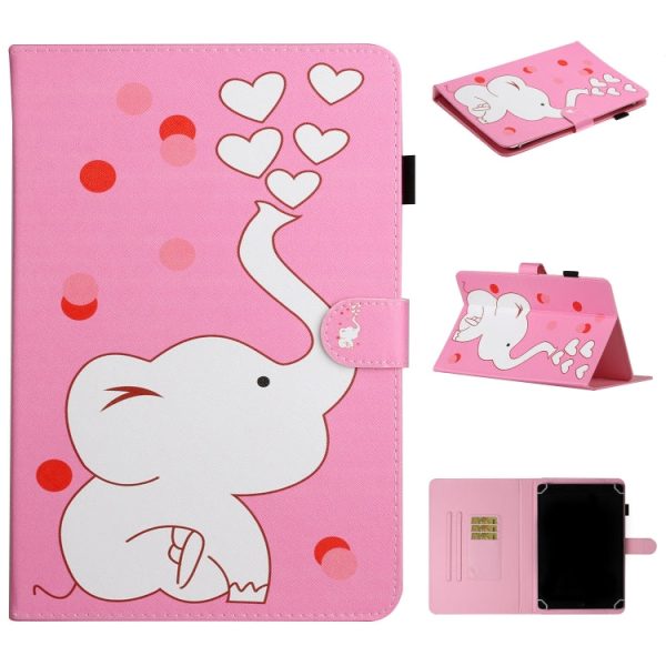 For 10 inch Universal Tablet PC Colored Drawing Pattern Horizontal Flip PU Leather Case with Holder & Card Slot(Loving Elephant) For Cheap