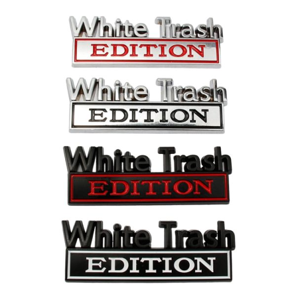 2 PCS Car Metal Modification Standard White Trash Edition Car Label Stickers(Black White) Online