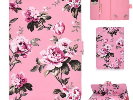 For 8 inch Universal Colored Drawing Pattern Horizontal Flip PU Leather Case with Holder & Card Slots(Pink Flowers) Fashion