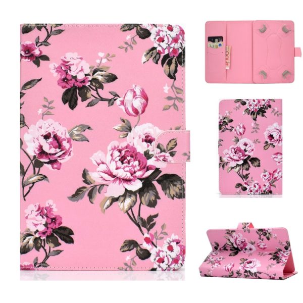 For 8 inch Universal Colored Drawing Pattern Horizontal Flip PU Leather Case with Holder & Card Slots(Pink Flowers) Fashion