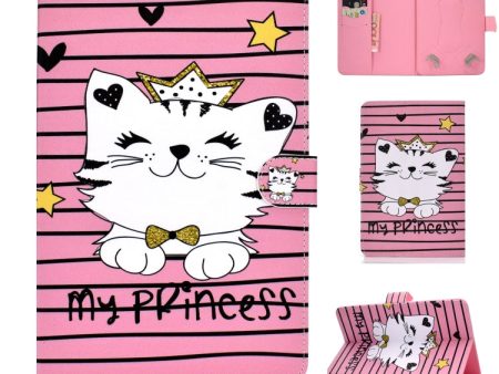 For 8 inch Universal Colored Drawing Pattern Horizontal Flip PU Leather Case with Holder & Card Slots(Crown Cat) on Sale