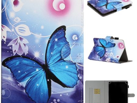 For 10 inch Universal Tablet PC Colored Drawing Pattern Horizontal Flip PU Leather Case with Holder & Card Slot(Blue Butterfly) on Sale