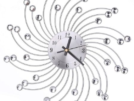 Wrought Iron Crystal Wall Clock Mute Metal Wall Clock for Living Room Bedroom(Silver) For Cheap