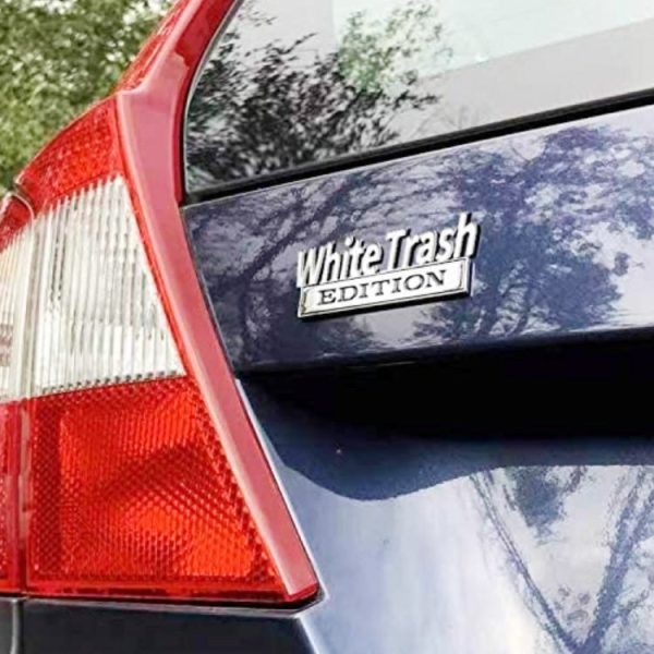 2 PCS Car Metal Modification Standard White Trash Edition Car Label Stickers(Silver Red) Online Sale