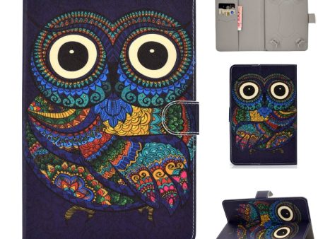 For 8 inch Universal Colored Drawing Pattern Horizontal Flip PU Leather Case with Holder & Card Slots(Owl) For Sale