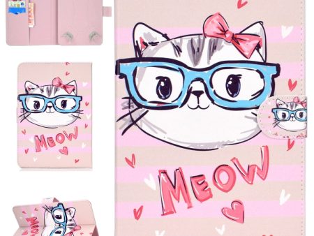 For 10 inch Universal Tablet PC Colored Drawing Pattern Horizontal Flip PU Leather Case with Holder & Card Slot(Glasses Cat) For Discount